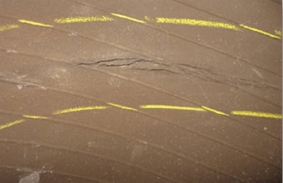 Beschädigungen des Butylgummis des Reifens